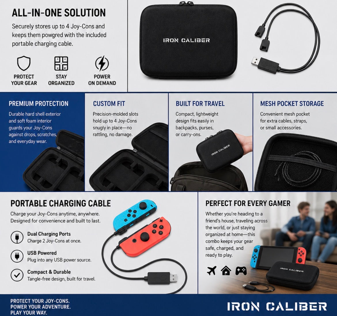 Nintendo Switch Joy-Con Storage Case and Portable Charging Cable Combo