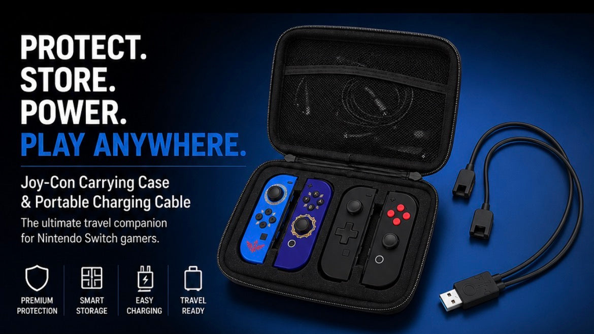 Nintendo Switch Joy-Con Storage Case and Portable Charging Cable Combo